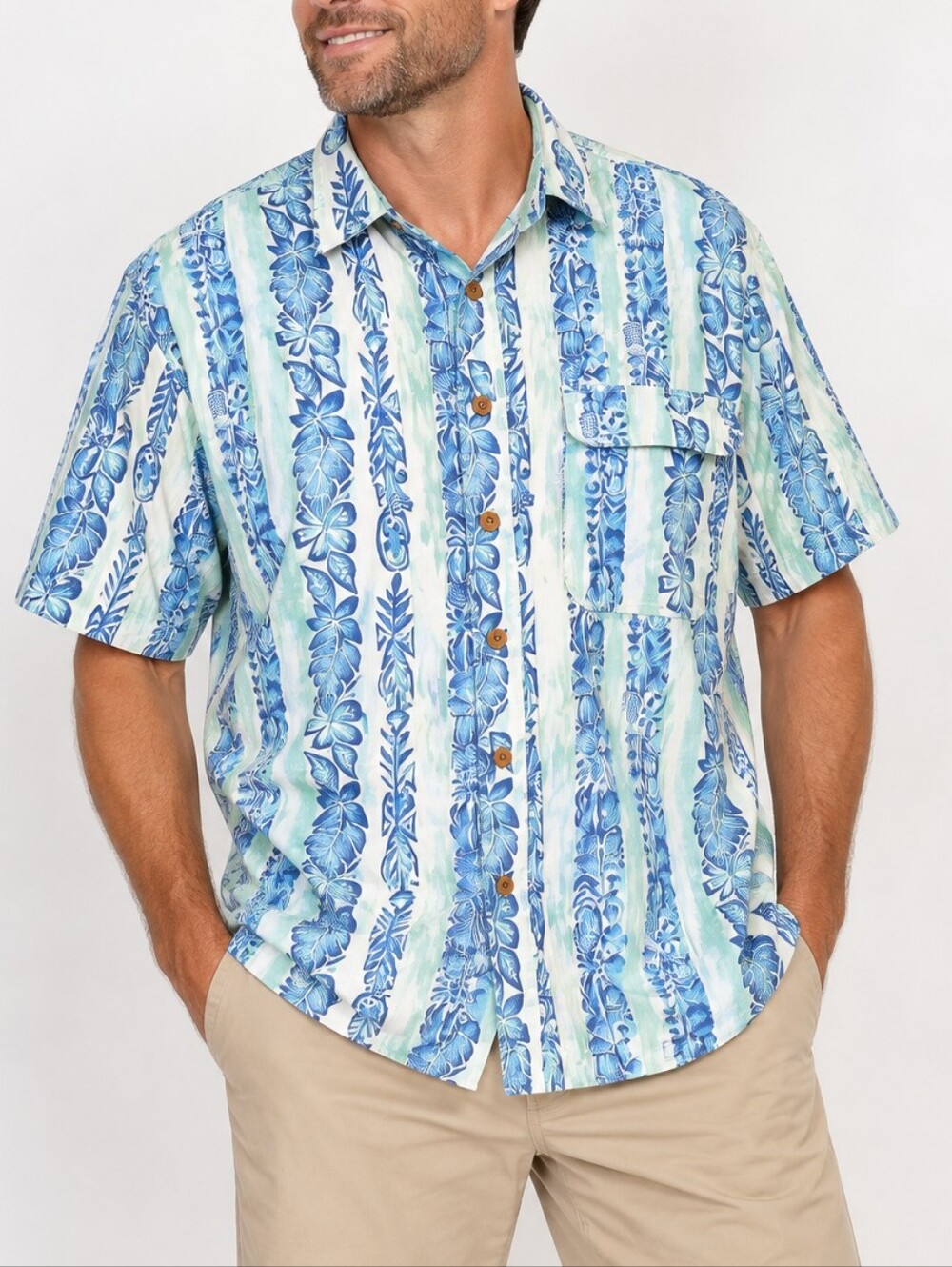 REEL LEGENDS Men’s Tropical Floral Performance Button-Up Shirt – XL